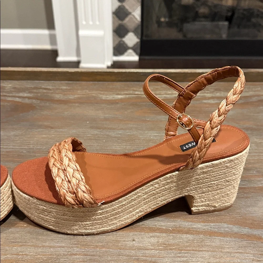 Nine West Espadrille Platform Sandals Size‎ 12 Tan Boho Summer Wedge New NWOB